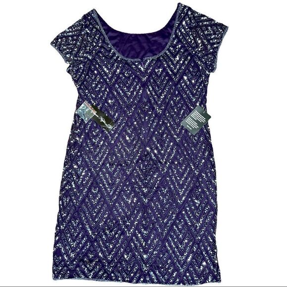 Pisarro Nights Chevron Sequin Sheath Dress In Plum - Picture 10 of 11